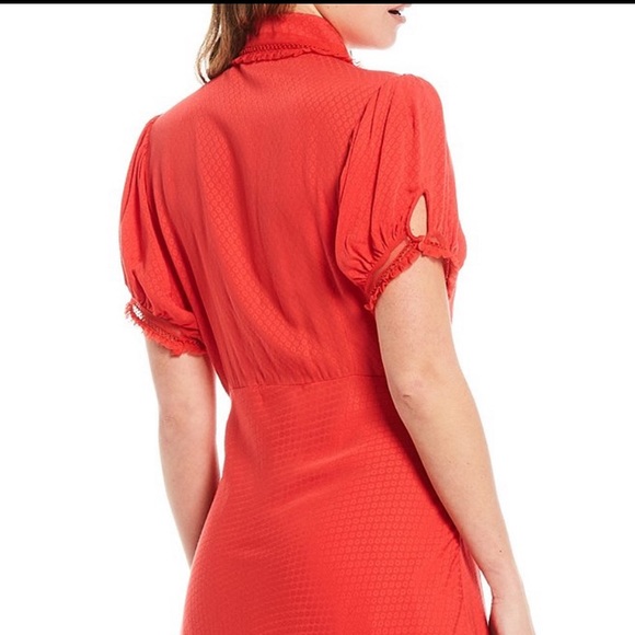 Free people puff sleeves Red Mini Dress - Picture 6 of 7